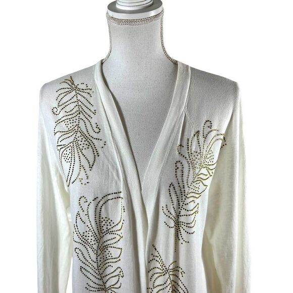 Eileen Fisher White Embellished Open Cardigan - Picture 3 of 12
